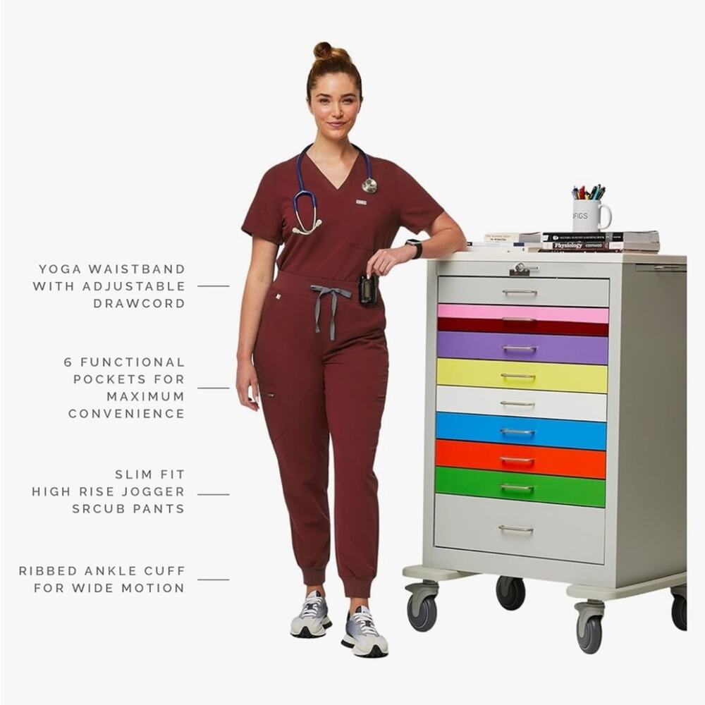 Figs Zamora scrub joggers maroon burgundy medical nursing office XS